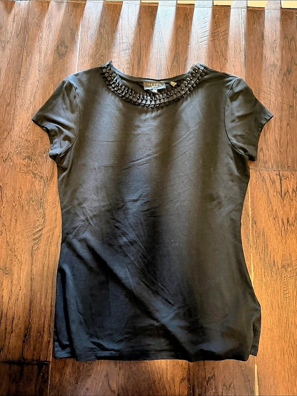 Ted Baker Jacii Beaded Neck Fitted Tee Black Size 2